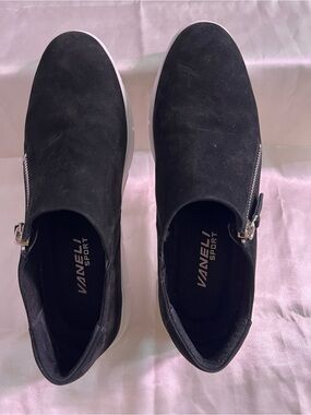 Vaneli Black Suede Slip-On Sneakers with Buckle
